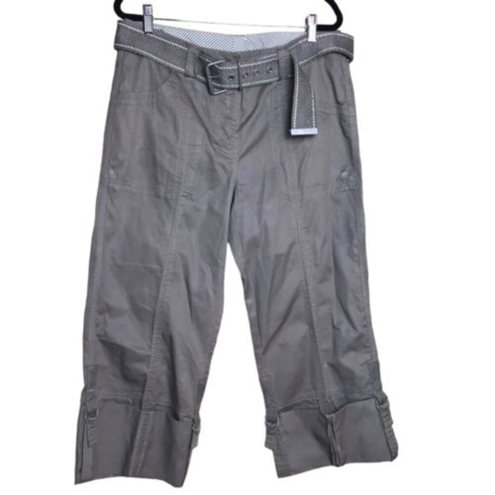 Port Louis Pants Womens 10 Olive Green Utility Capri Belted Pockets